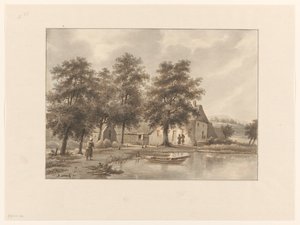 Su kenarındaki bir çiftliğin görünümü by Henricus Franciscus Wiertz (signed by artist)