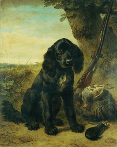 Bir ağaç tarafından düz kaplamalı bir Retriever (tuval üzerine yağlı boya) by Henriëtte Ronner Knip