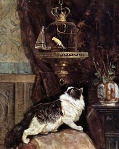 Kafesteki bir kuşu gözetleyen kedi - Henriette Ronner by Henriëtte Ronner Knip