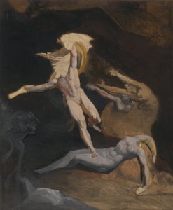 Perseus Medusa'yı Öldürmek (yağlı ve yağlı yıkama, kalem ve siyah mürekkep dokunuşlarıyla grafit üzerinde, taba rengi serilmiş kağıt üzerinde, kirli beyaz Japon kağıdına serilmiş) by Henry (1741 1825) (attr.to) Fuseli