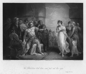 Samson ve Delilah, Yargıçlar XVI, 21 (gravür) by Henry (after) Singleton