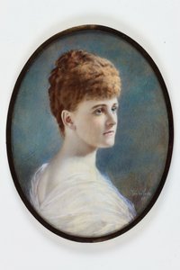 Beyaz elbiseli bir bayan, muhtemelen Frances Evelyn (Daisy) Greville, nee Maynard, Lady Brooke, daha sonra Warwick Kontesi by Henry (attr.to) Van der Weyde