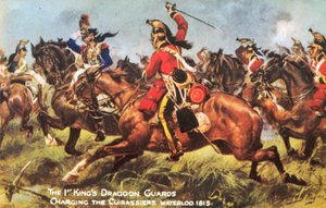 1. Kralın Ejderha Muhafızları, Cuirassiers'a hücum ediyor, Waterloo 1815 (renkli taş) by Henry A. Payne