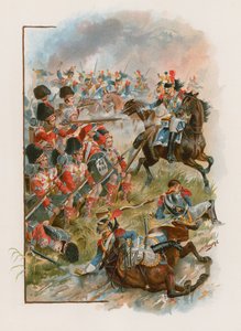 Fransız süvari askerleri tarafından Quatre Bras'ta suçlanan 42. Highlanders Meydanı, 16 Haziran 1815 (chromolitho) by Henry A. Payne