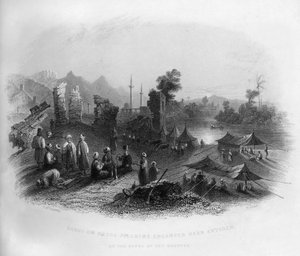 Antakya yakınlarında, Asi Nehri kıyısında kamp kuran Hadgi Mekke hacıları, Türkiye, 1841.