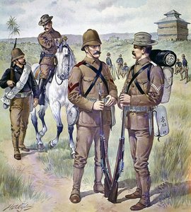 ABD Ordusu üniformaları 1898-1900: Askere alınan erkekler için haki saha elbisesi (renkli litho)
