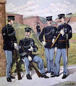ABD piyade 1902-07 tam elbisesi, ABD şarjörlü tüfek modeli 1903 ile donanmış (renkli taş) by Henry Alexander (after) Ogden
