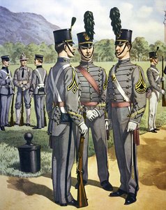 1902-07 West Point Askeri Akademisi Harbiyeli üniformaları (renkli litho)