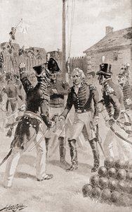 Brigadier General William Hull surrenders the fort and town of Detroit, Michigan, America during The Siege of Detroit, from The History of Our Country, published 1905  by Henry Alexander Ogden