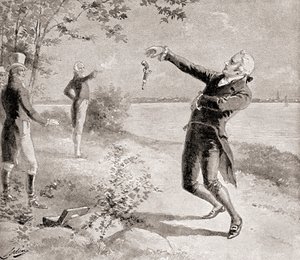 The Burr?-Hamilton duel on July 11, 1804, from The History of Our Country, published 1905 