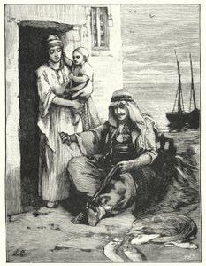 Ağlarını onaran bir balıkçı, Tiberias Denizi (lito) by Henry Andrew Harper