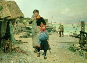 Ağlarıyla Dönen Balıkçılar, Etretat by Henry Bacon