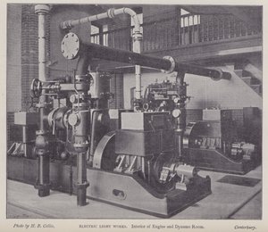 Motor ve dinamo odasının içi, Electric Light Works, Canterbury, Kent (s/b fotoğraf) by Henry Beauchamp Collis