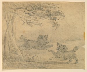 Bir Parkta İki Spaniel Çalışması by Henry Bernard Chalon