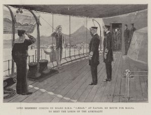 Lord Rosebery, Amirallik Lordları ile buluşmak üzere Malta Yolunda, Napoli'de HMS Caesar'a biniyor by Henry Charles Seppings Wright