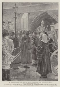 Temple Bar'daki Duyuru Töreni, Lord Mayor, Rouge Dragon tarafından getirilen Mektubu okurken by Henry Charles Seppings Wright