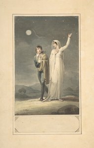 Oyulmuş bir kitap illüstrasyonu için İki Figürlü Gece Manzarası tasarımı, 1807-44. by Henry Corbould