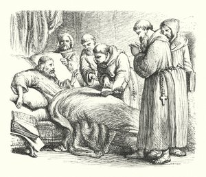 Wycliffe ölüm döşeğinde (gravür) by Henry Courtney (after) Selous