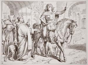 Hereward, Rahip amcasına yasa dışı olmak üzere olduğunu bildirir, Charles Kingsley tarafından yazılan Büyük Hereward