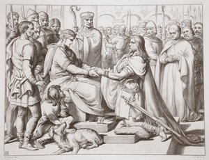 Hereward Kral'a nasıl geldi, Charles Kingsley tarafından yazılan Büyük Hereward'dan örnek, pub. 1870, CG Lewis tarafından oyulmuş (çelik levha gravürü) by Henry Courtney Selous
