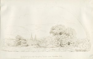 Lichfield - Kuzey Görünümü (uzaktan): kalem çizimi, nd [1788-1855] (çizim)