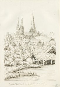 Lichfield Katedrali - Güney Batı Görünümü: karakalem, nd [?1788-1855] (çizim)