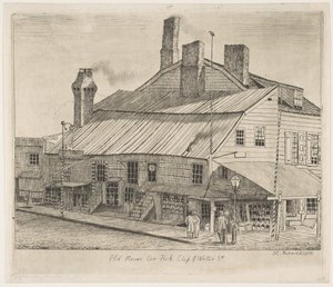 Eski New York Sahnelerinden Eski Ev, Peck Slip Köşesi ve Su Sokağı, 1870.