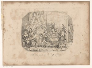 The Caricaturist's Scrap Book Başlık sayfasından sayfalara bakan insanlarla iç mekan: Henry Heath, The Caricaturist's Scrap Book, 1840