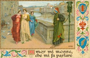 İtalyan şair Dante Alighieri ve Beatrice Portinari (chromolitho)