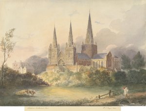 Lichfield Katedrali - Batı Görünümü: sulu boya, 1844