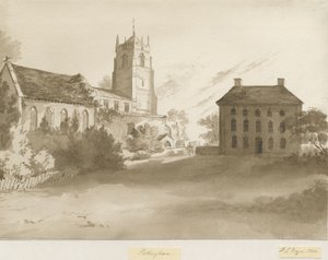 Pattingham Kilisesi ve Papaz Evi: sepya yıkama çizimi, 1844 by Henry James Noyes