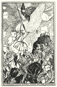 Bellerophon, Myrina ve Amazonlarına (lito) karşı savaşır by Henry Justice Ford