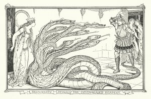 Bensurdatu Yedi Başlı Yılana Saldırır (gravür) by Henry Justice Ford