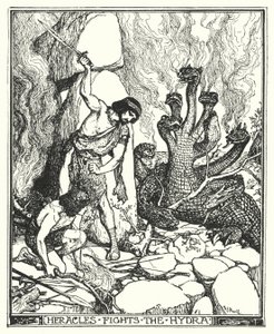 Herakles Hydra ile savaşır (lito) by Henry Justice Ford