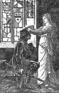 Lancelot ve Elaine d'Astolat (Launcelot ve Elaine) İllüstrasyon, HJ Ford (1860-1940) “The book of romantizm”den” 1902 Özel koleksiyon by Henry Justice Ford