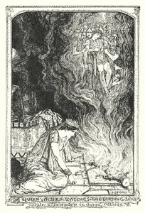 Kraliçe Althea, Meleager dışarıda ölürken yanan kütüğü izliyor (litho) by Henry Justice Ford