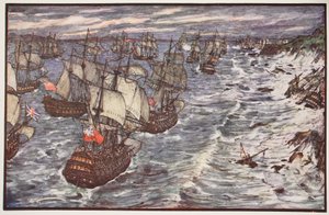 Quiberon Körfezi, 1759, C.R.L. Fletcher ve Rudyard Kipling, 1911 by Henry Justice Ford