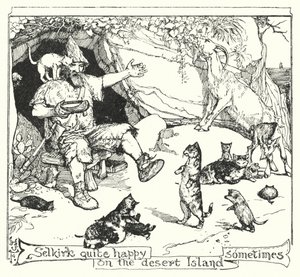 Selkirk bazen ıssız adada oldukça mutlu (litho) by Henry Justice Ford