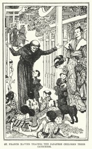St Francis Xavier Japon çocuklara ilmihallerini (litho) öğretiyor by Henry Justice Ford