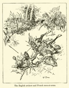 İngiliz okçular ve Fransız askerler by Henry Justice Ford