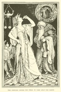 Prenses Boynuzları Almak İçin Şişe İçiyor (gravür) by Henry Justice Ford