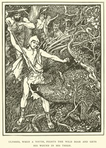 Ulysses, Bir Gençken Yaban Domuzuyla Dövüşür ve Yarasını Uyluğuna Alır