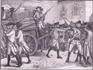 1765 ಟರ್ಕ್‌ನ ನ್ಯೂಯಾರ್ಕ್‌ನ ಸಿಟಿ ಹಾಲ್‌ಗೆ ಸ್ಟ್ಯಾಂಪ್ ಮಾಡಿದ ಕಾಗದವನ್ನು ಬೆಂಗಾವಲು ಮಾಡುವ ಪಡೆಗಳು by Henry Marriott Paget