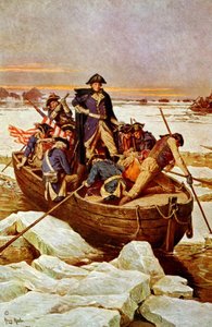 George Washington Crossing the Delaware River', 25 Aralık 1776. George Washington'un (1732-1799) Amerikan ordusunun başkomutanı olduğu 1775-1783 Devrim Savaşı'nda (Amerikan Bağımsızlık Savaşı) bir olay. Çizim c1912.