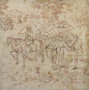 Biçerdöverlerin Eve Döndüğü Manzara, c.1595-1605 (kağıt üzerine kalem ve kahverengi mürekkep) by Henry Peacham