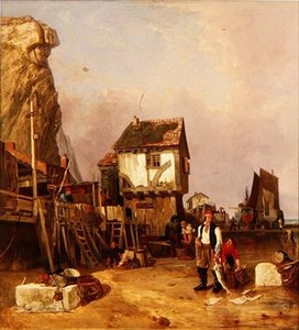 Bir rıhtımda avlanan balıkçılar by Henry Perlee Parker