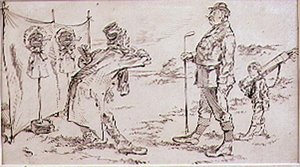 Golfçü Satıcı tarafından rahatsız ediliyor, Graphic dergisine illüstrasyon, pub. yaklaşık 1870 by Henry Sandercock