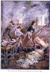 Madeleine de Vercheres ve kardeşleri tarafından kahramanca savunma 1692, c.1920