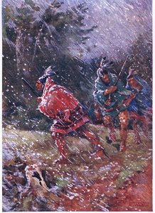 Kızılderililer kar fırtınasında avlanıyor by Henry Sandham