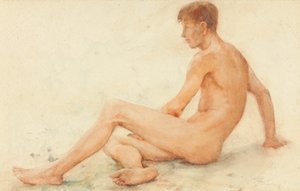 Study of a male nude, seated, turning away to the right